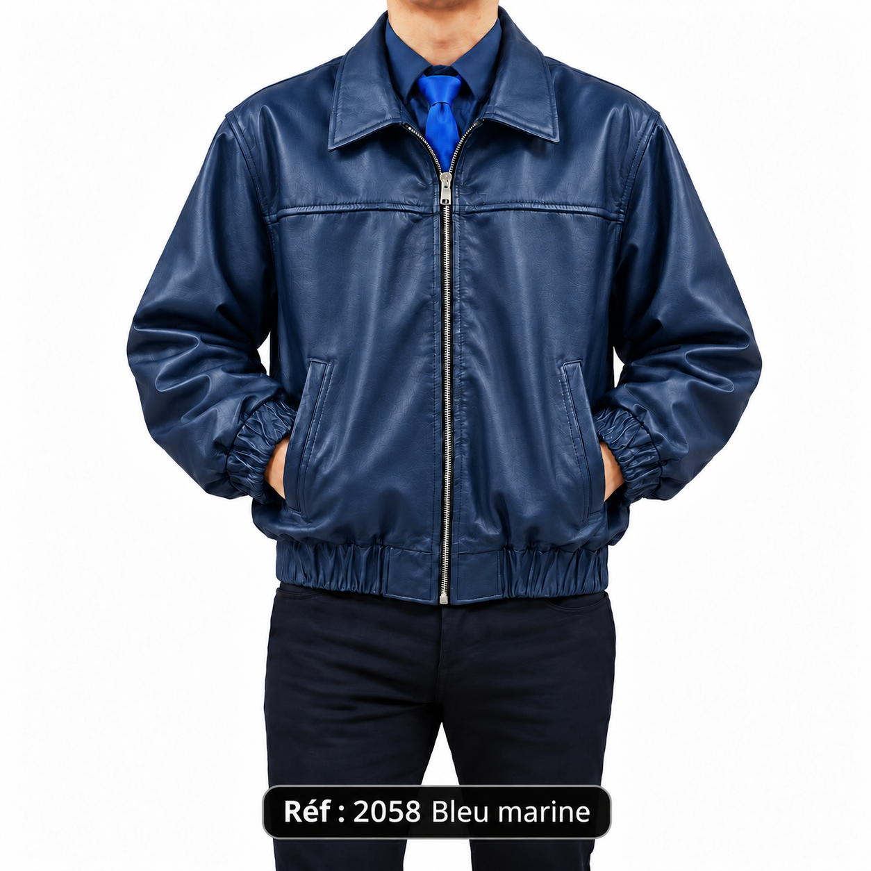 Blouson en cuir MAZIRA Réf. 2058 Bleu marine