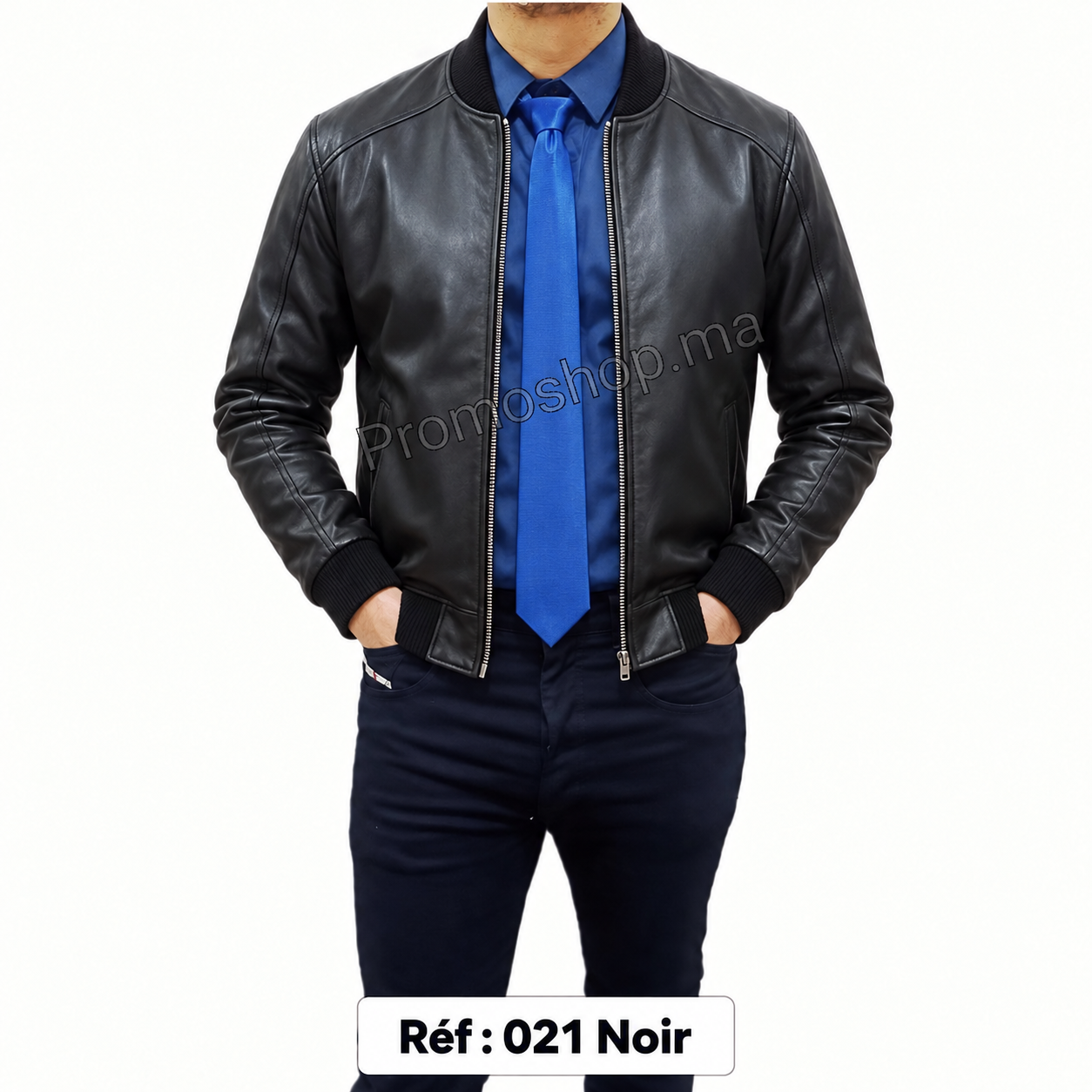 Blouson bomber en cuir MAZIRA Réf. 021 Noir