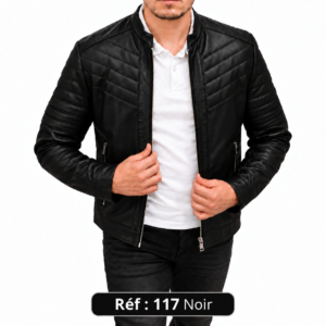 Veste en cuir matelassée MAZIRA Réf. 117 Noir