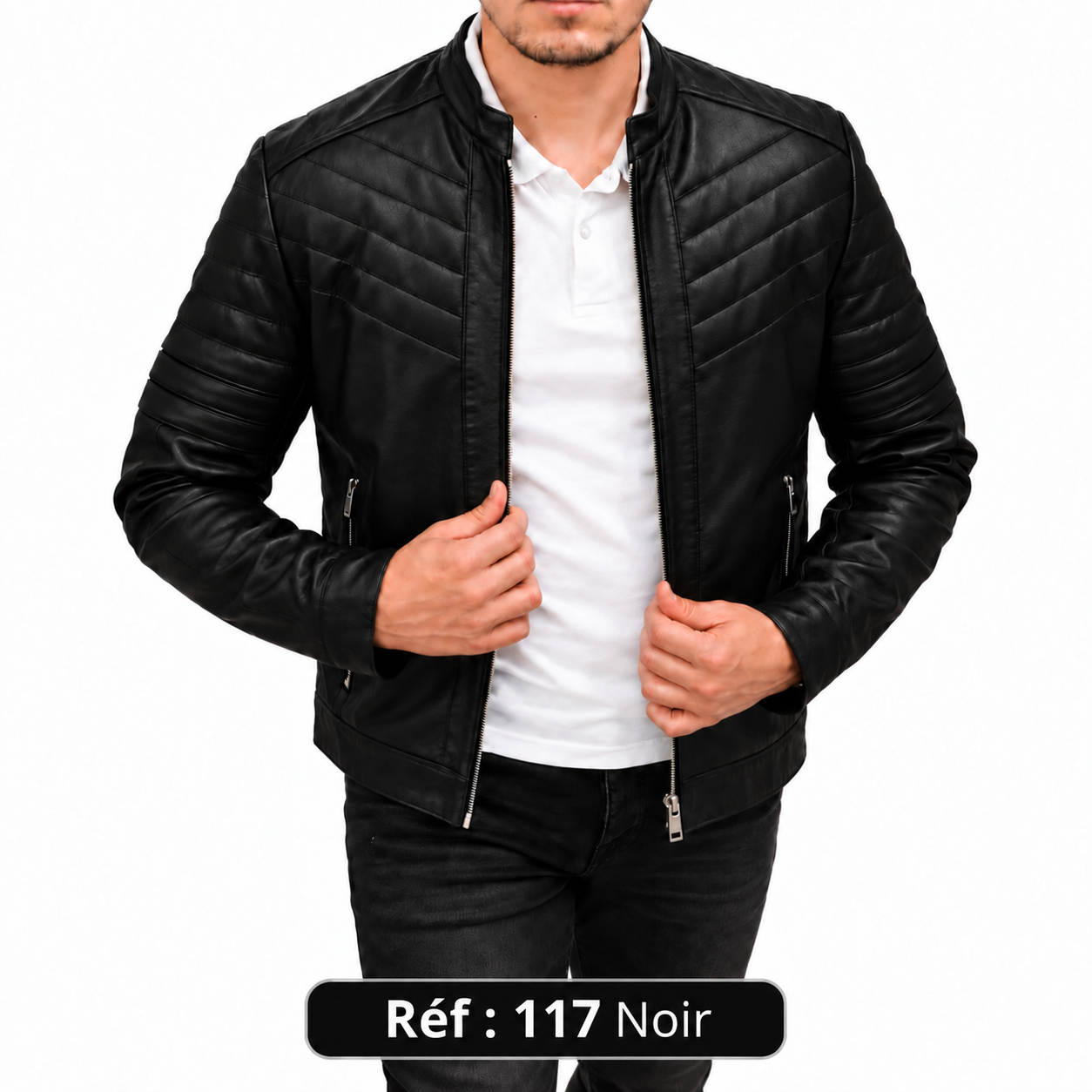 Veste en cuir matelassée MAZIRA Réf. 117 Noir