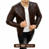 Veste en cuir MAZIRA col montant Réf. 001 Marron