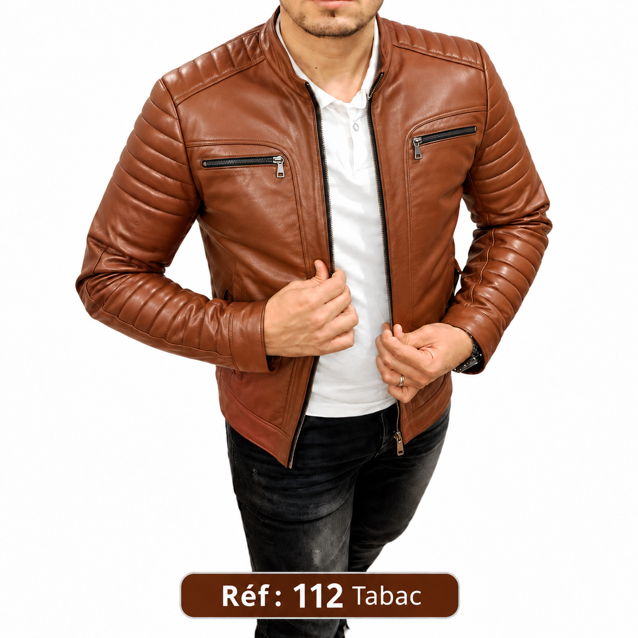 Veste en cuir MAZIRA matelassée Réf. 112 Tabac