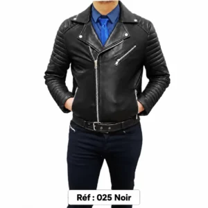 Veste biker en cuir MAZIRA Réf. 025 Noir