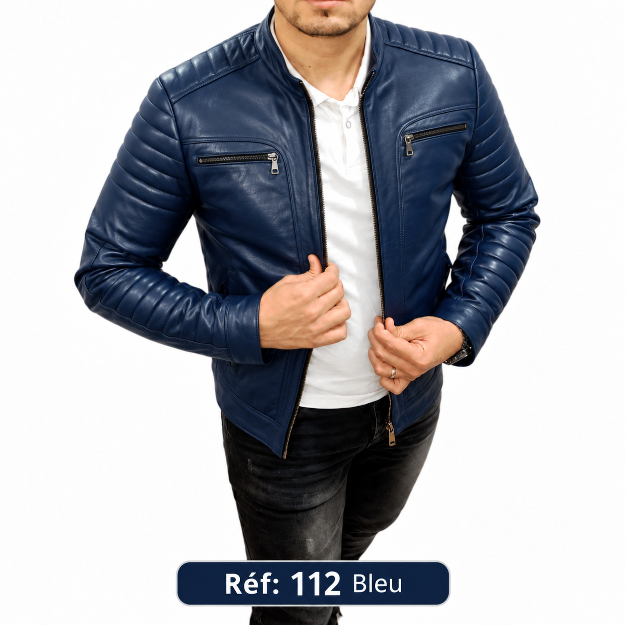 Veste en cuir MAZIRA matelassée Réf. 112 Bleu