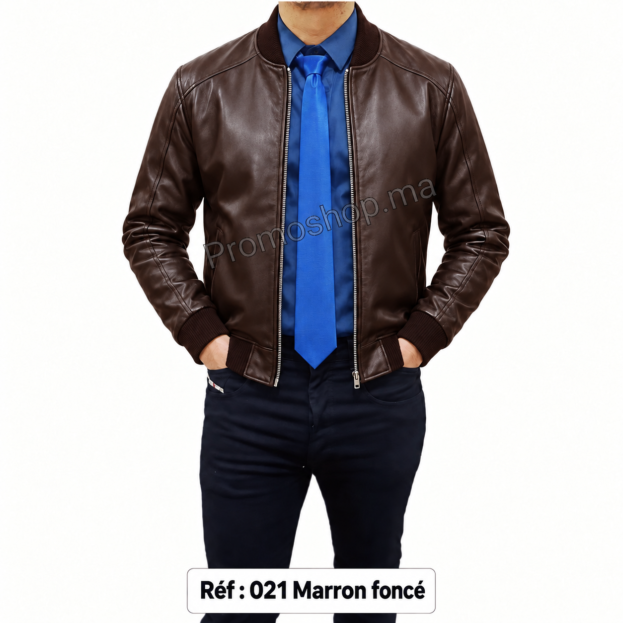 Blouson bomber en cuir MAZIRA Réf. 021 Marron foncé