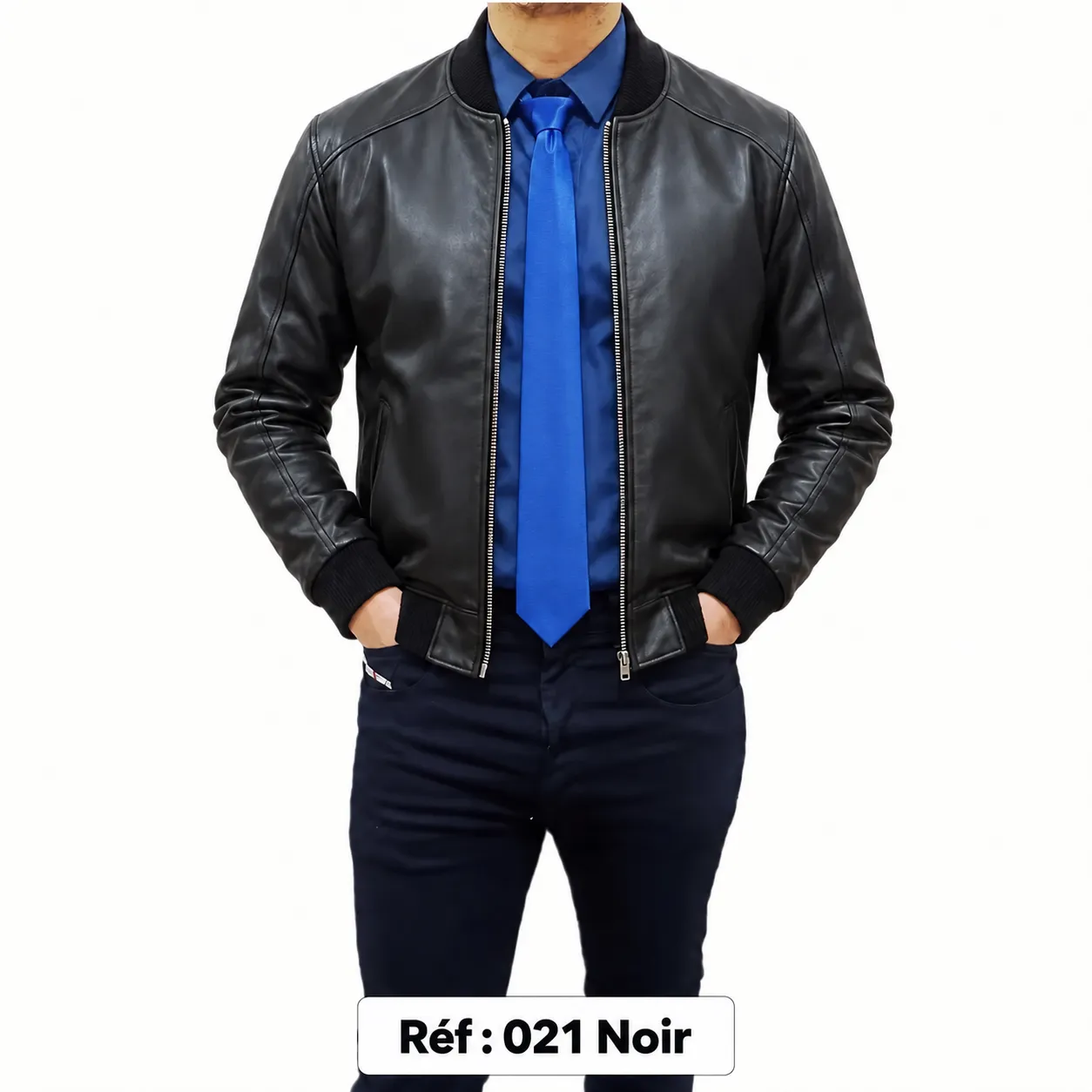 Blouson bomber en cuir MAZIRA Réf. 021 Noir