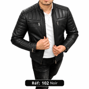 Veste motard en cuir MAZIRA Réf. 102 Noir
